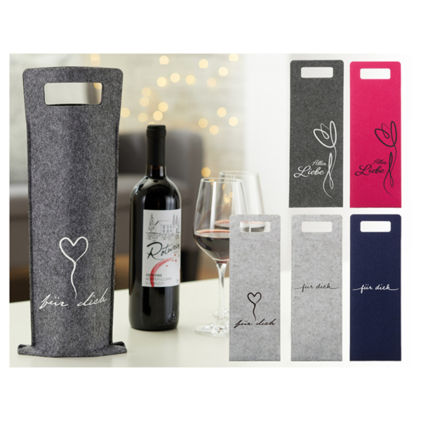 Filztasche für Weinfl. mit Sprüche 4fach